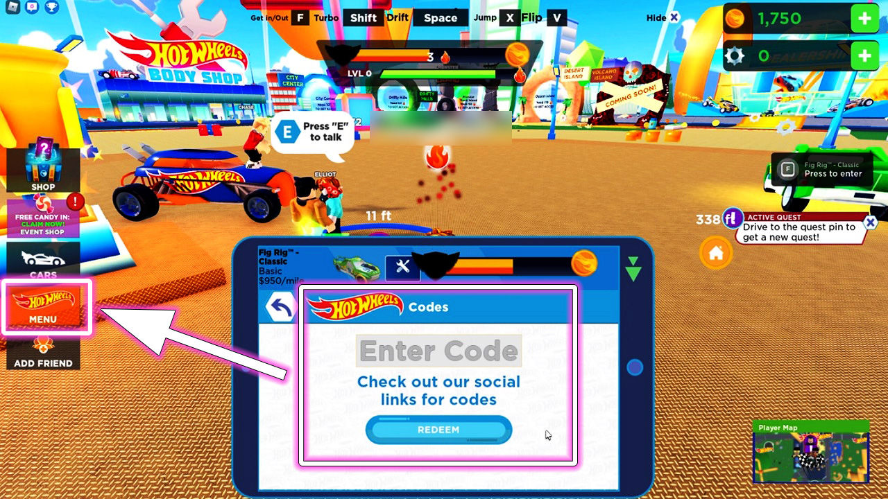 Access the redemption tab by going to the Menu screen. Then, enter the Hot Wheels Open World code in the space provided.