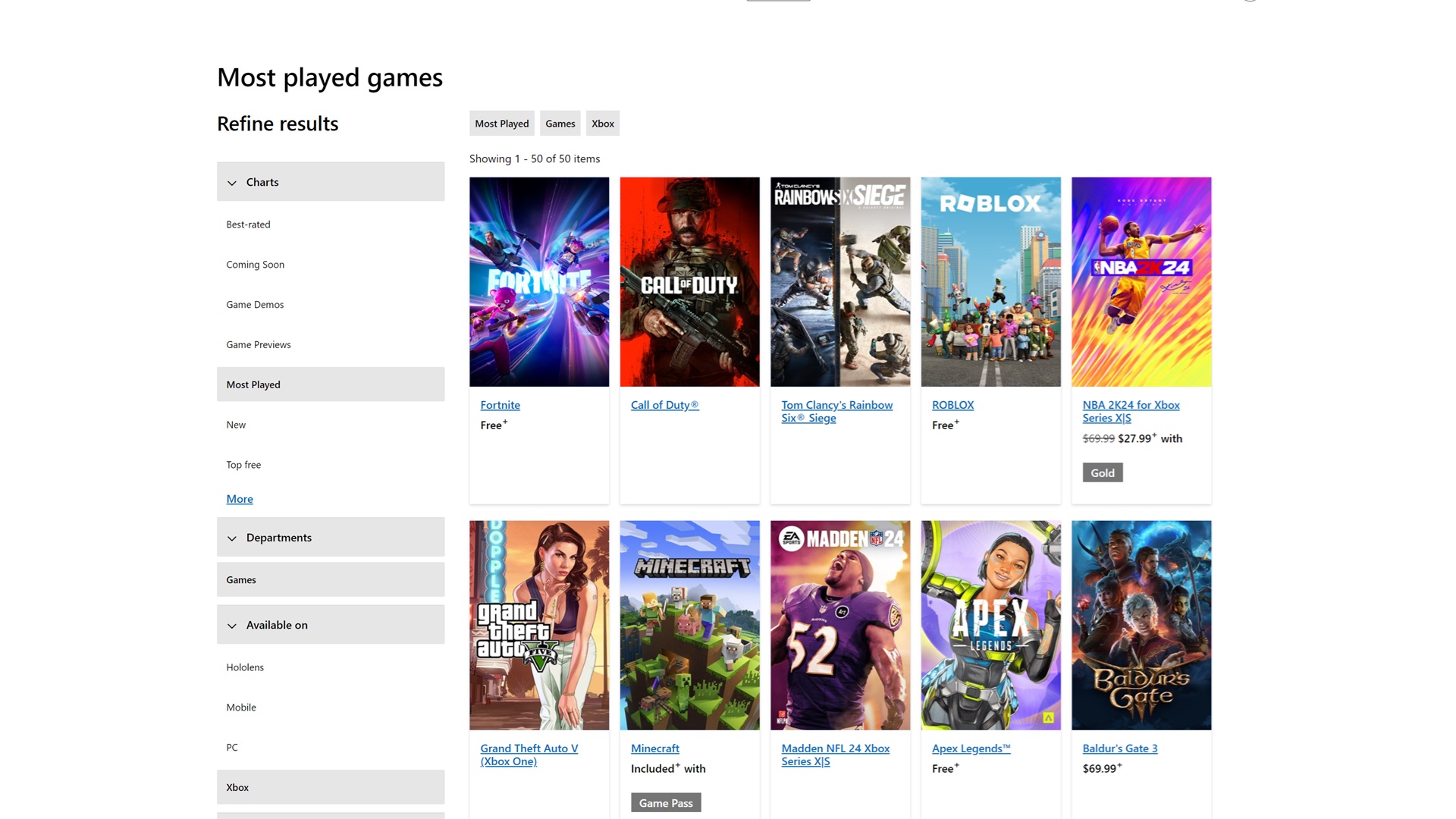 Palworld isn't even in the top 50 most played games on the Microsoft Store.