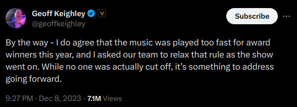 Geoff Keighley's "apology" tweet.