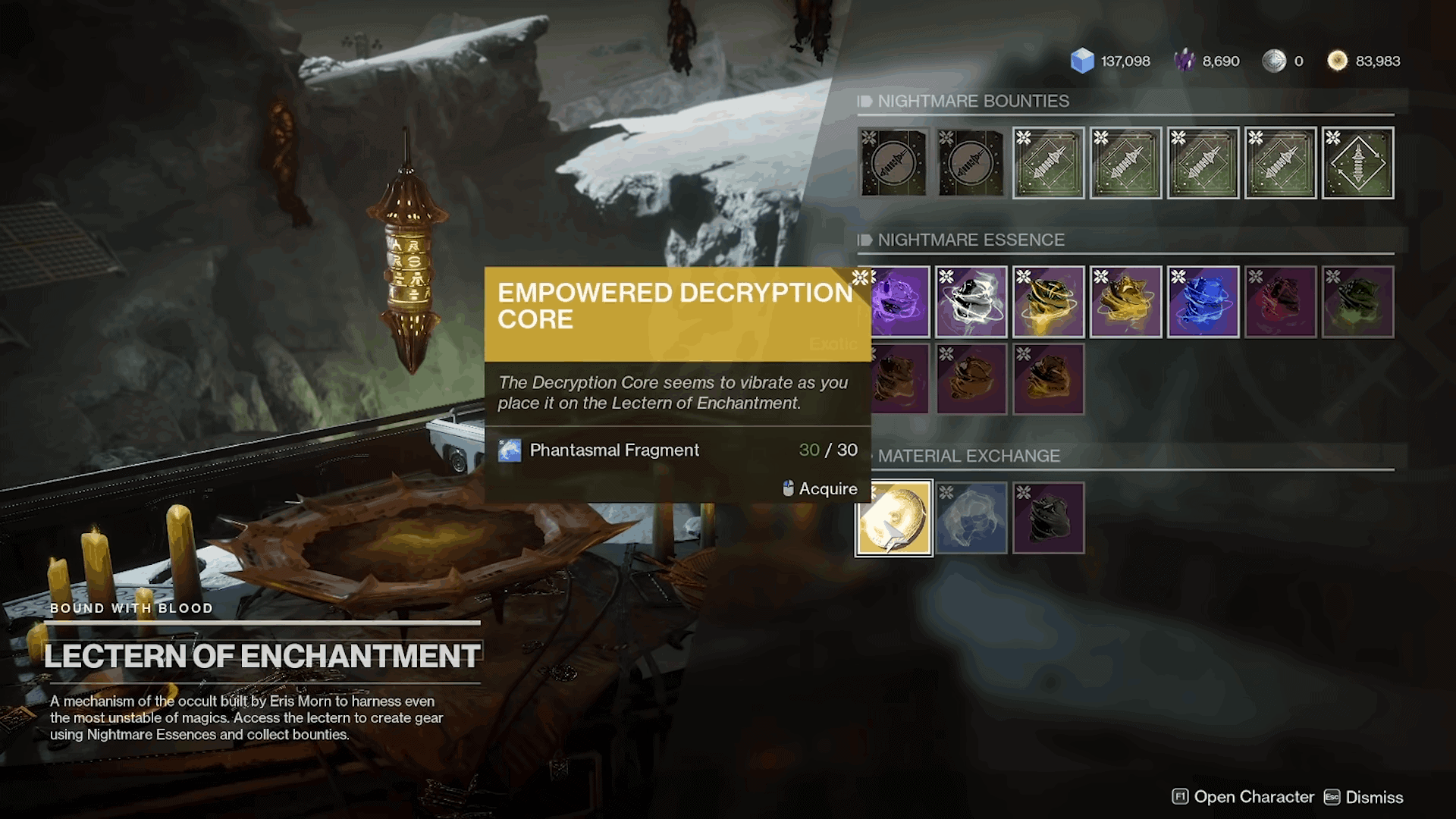 Phantasmal Fragments are dropped from Nightmare enemies, but they can also be exchanged for Helium Filaments