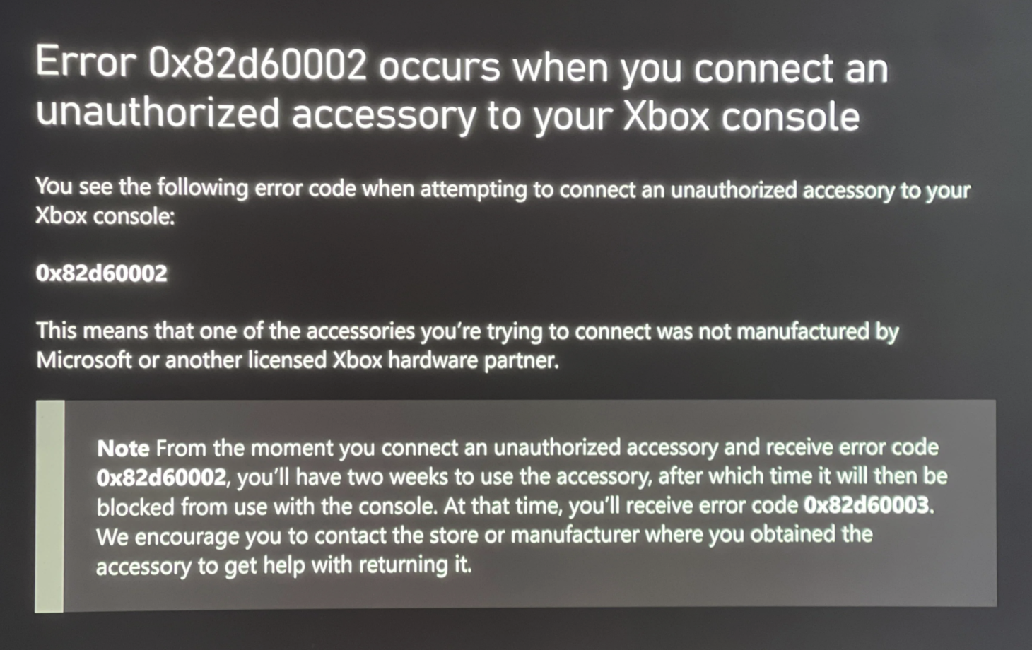 Xbox 0x82d60002 error.