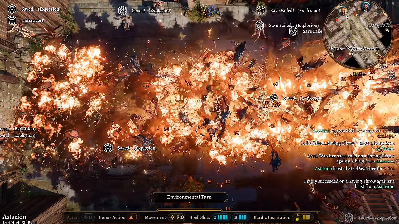 In Baldur's Gate 3, players need to set up multiple explosive barrels in the right positions to get the level of destruction shown in this image. On the other hand, the 7th Level spell Delayed Blast Fireball can accomplish this same massive devastation on its own.
