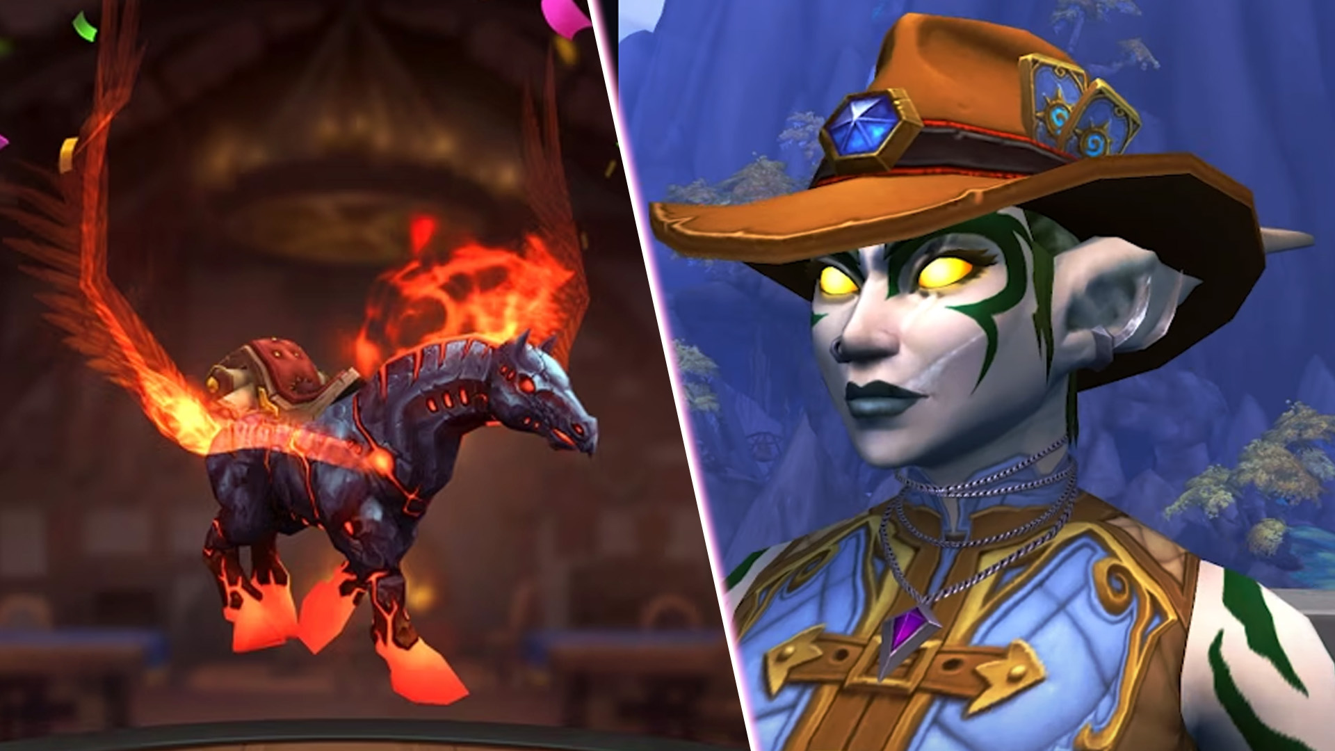 World of Warcraft players can get special limited edition rewards as part of Hearthstone's 10th Anniversary. This includes the Fiery Steed mount and various cosmetics.