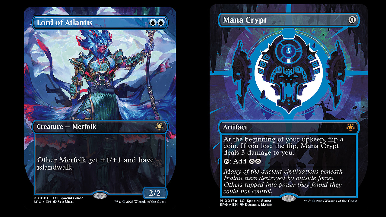 Some cards in The Lost Caverns of Ixalan will include variants and reprints. Shown here are the Special Guests and Neon Ink sample cards.