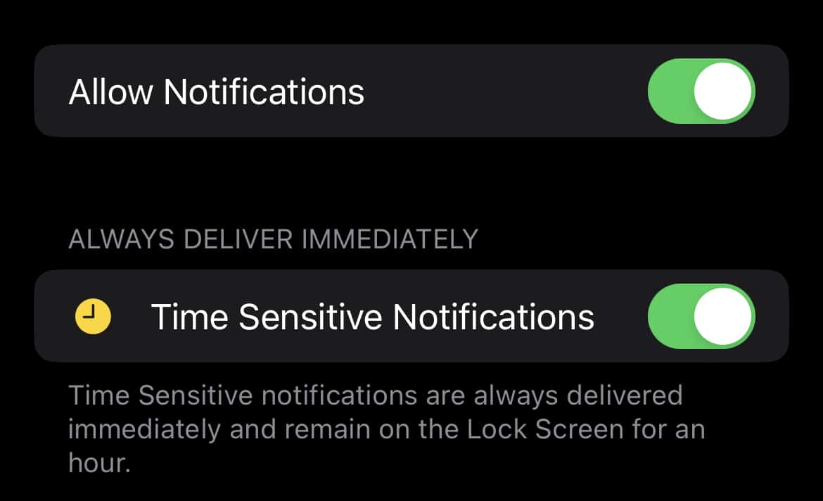Toggling time-sensitive notifications on and off.