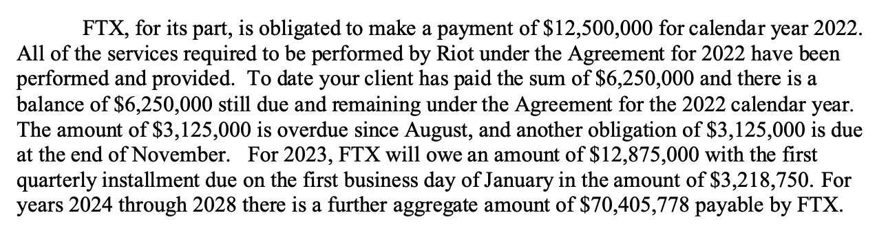 FTX Payment Schedule