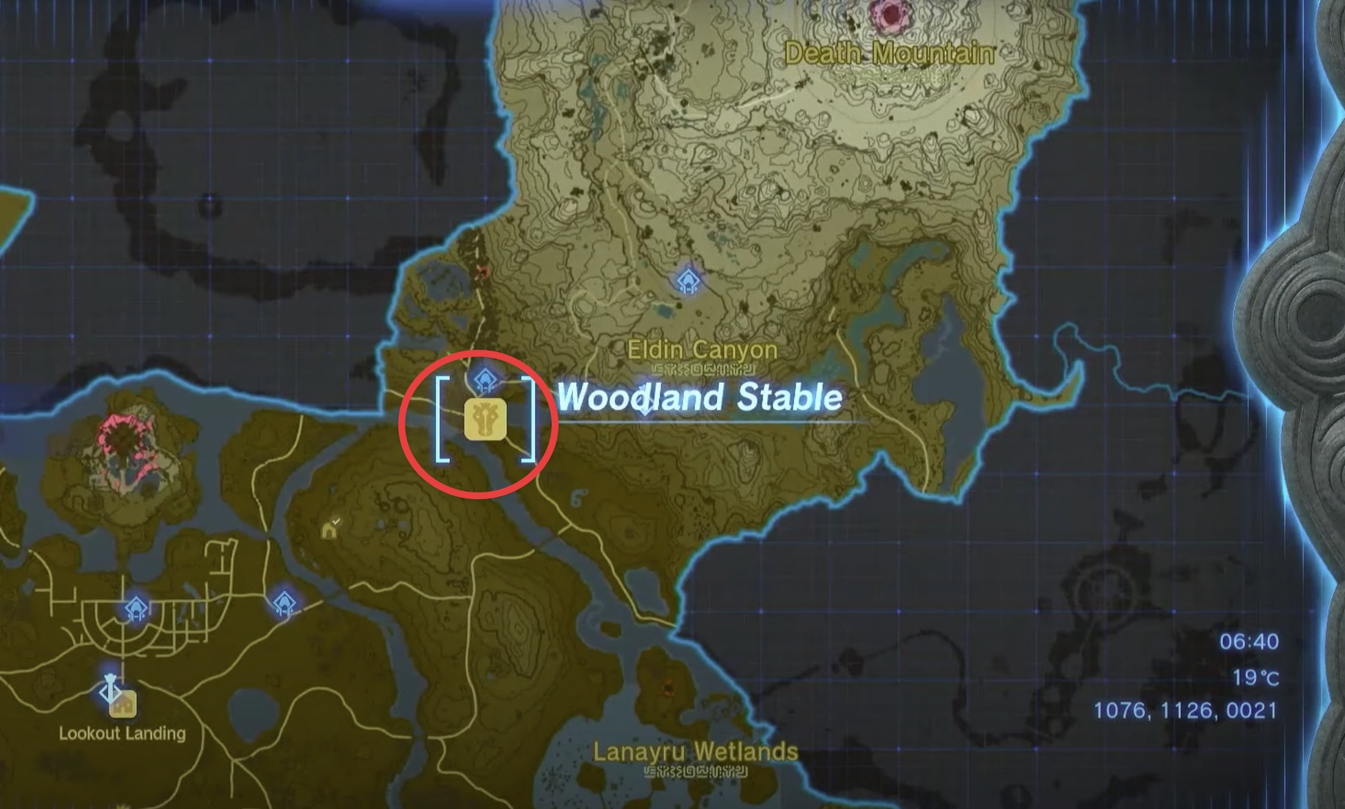The exact location of the Woodland Stable.