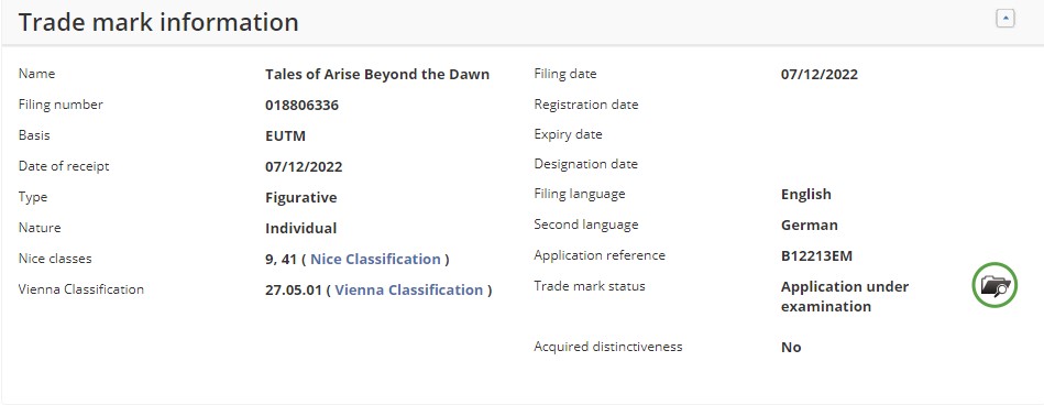 Tales Of Arise Beyond Trademark Info