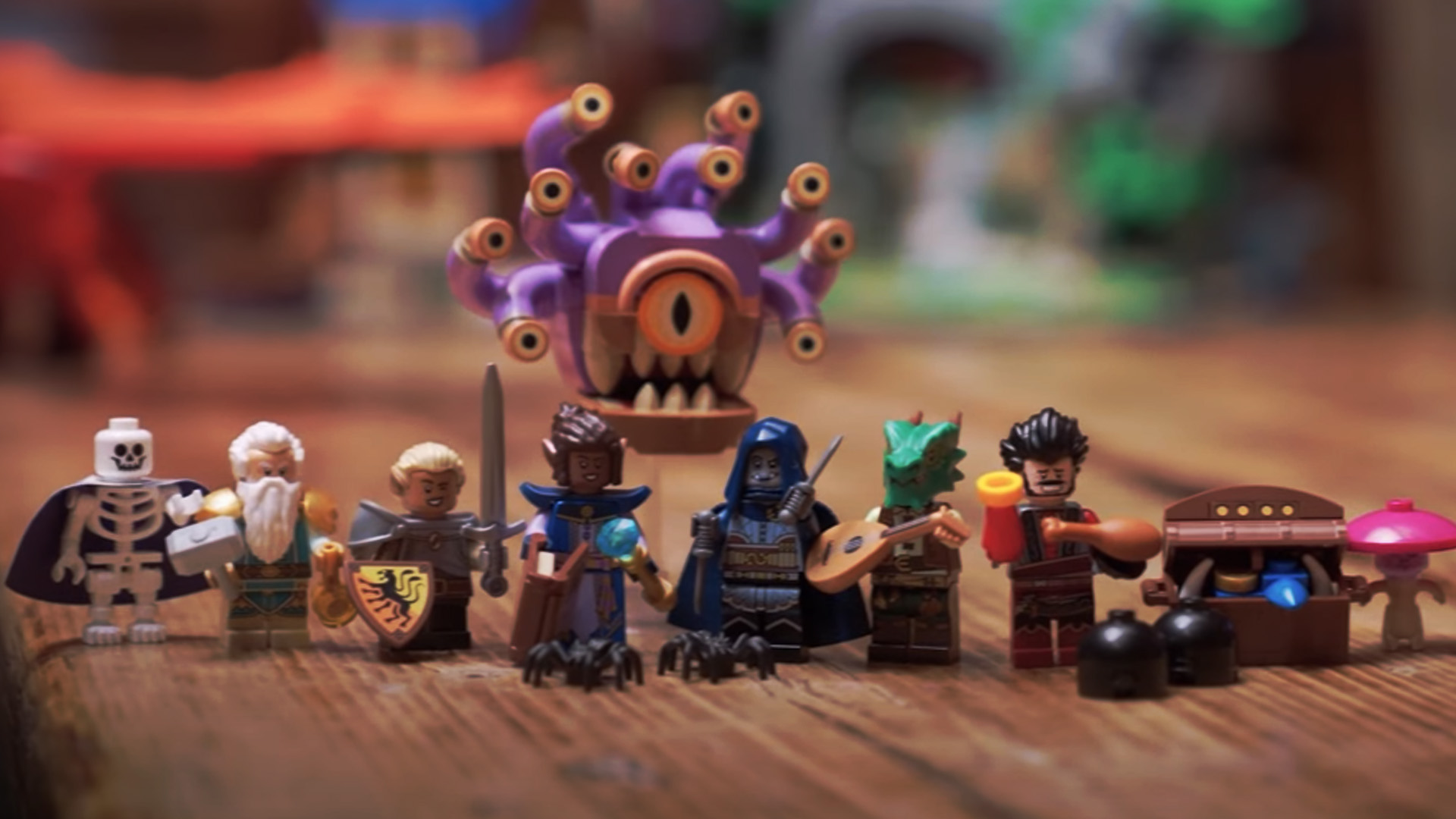 The LEGO D&D set has 3,745 pieces, including minifigs representing monsters and the heroic adventurers. Large classic creatures like the Beholder and the titular Red Dragon are brick-built figures.