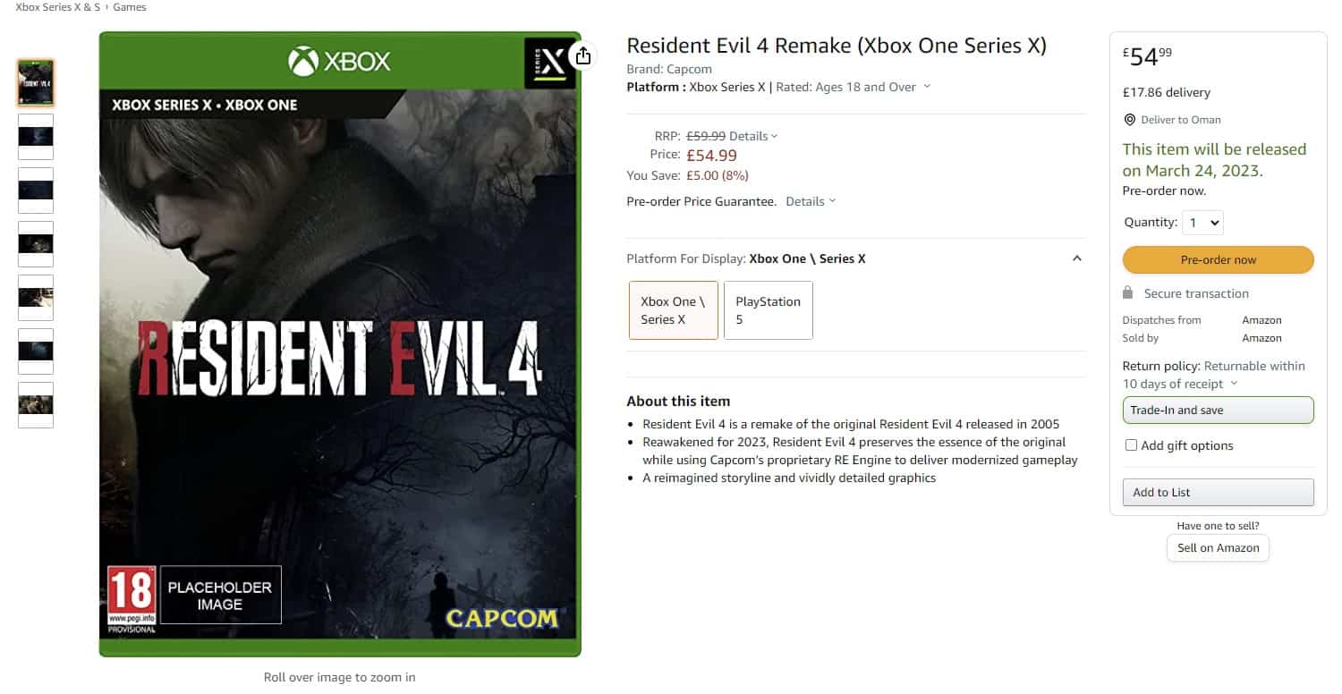 Amazon Listing Confirms Resident Evil 4 Remake For Xbox One