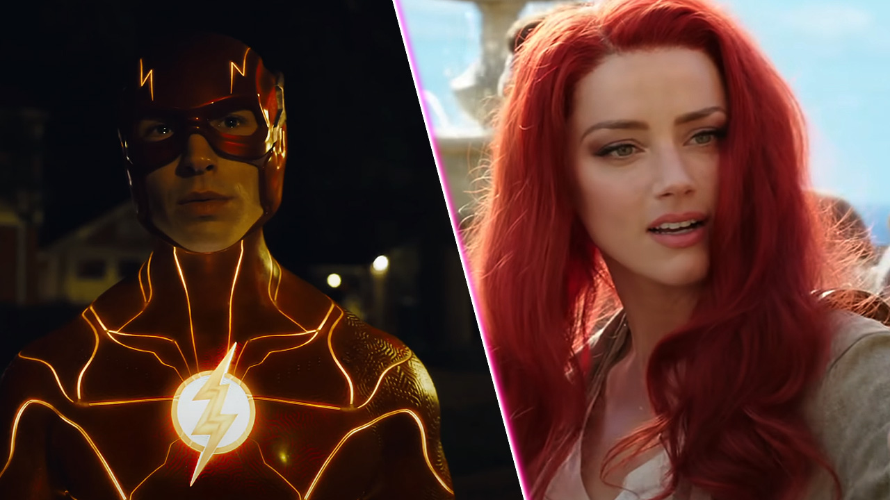 Fans have compared Jonathan Majors' legal problems and subsequent drop off from future MCU projects to the situations of Ezra Miller and Amber Heard. Contrary to being fired, both actors continued on to star in their respective DCEU films. (Images courtesy of DC Studios/Warner Bros.)