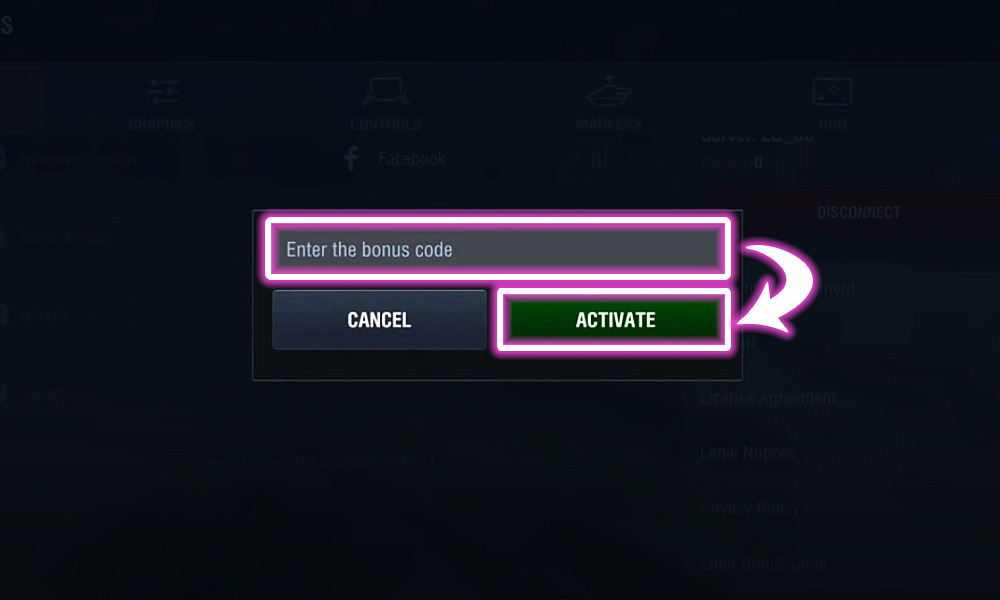 Look for the redemption box by clicking on Settings located at the lower left of the World of Tanks Blitz UI.