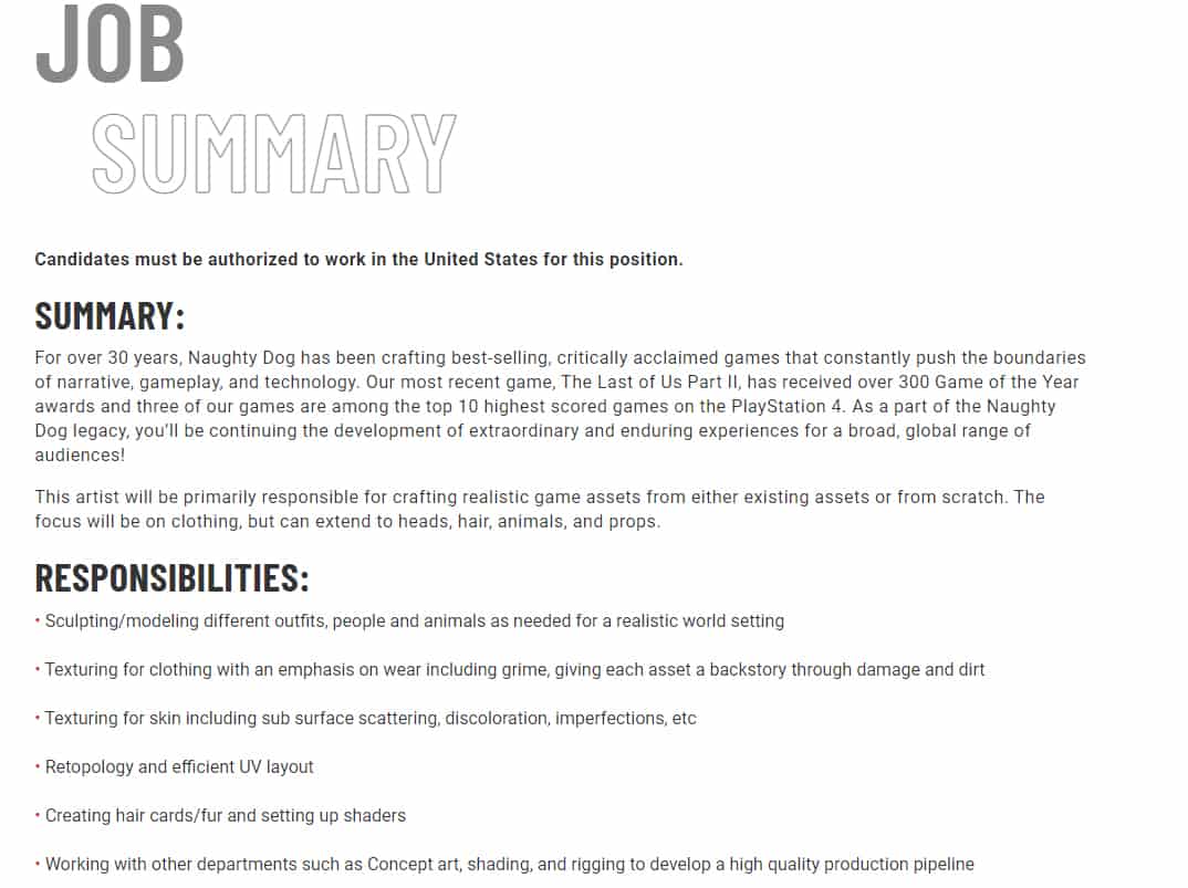 A Job Posting By Naughty Dog Suggests A New Triple-a Title Could Be In Development